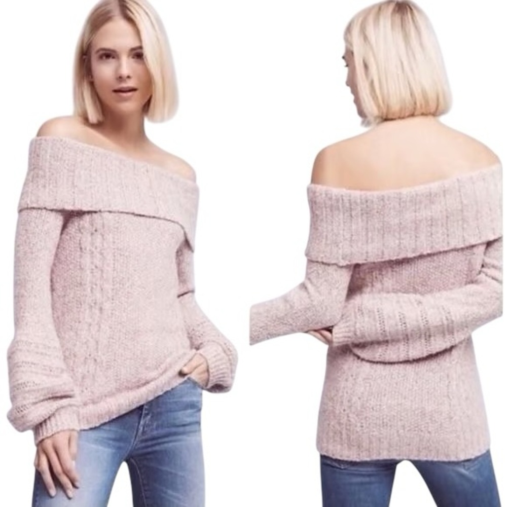 Anthropologie Sleeping on Snow Lavender Knit Off Shoulder Sweater - S